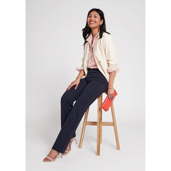 Betabrand Women Classic Dress Yoga Pant Sz Medium Navy Blue Straight Leg Pull On - Picture 1 of 11